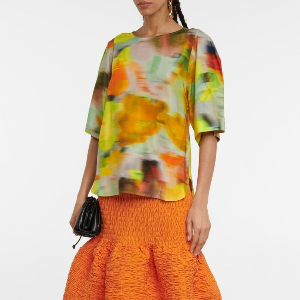 Dries Van Noten Printed Satin Top in Blurry Nightlife Size 4